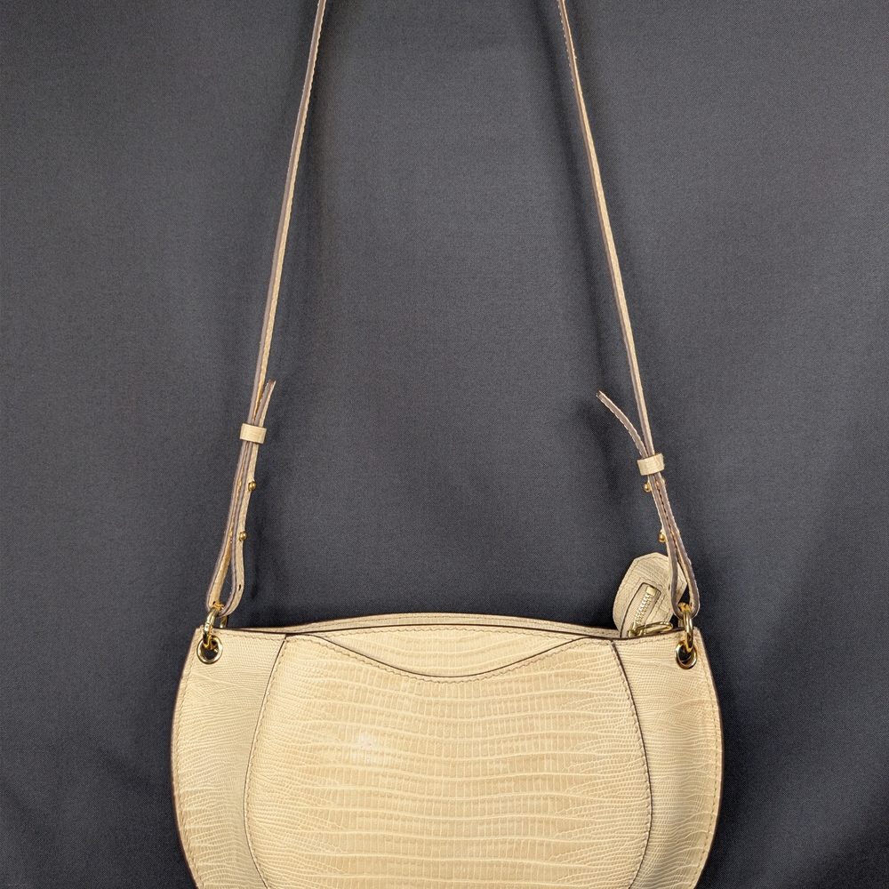 Ulla Johnson Mira Crossbody Bag Cream Lizard Embossed Goatskin Leather Tan Small - Picture 8 of 12